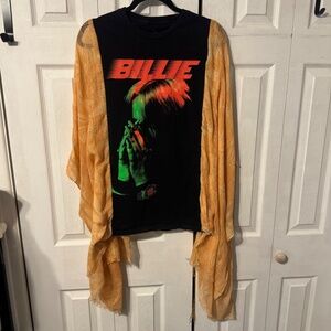 Billie Eilish Upcycled Graphic Tee & Sheer Flowy Print Sleeves - OSFM